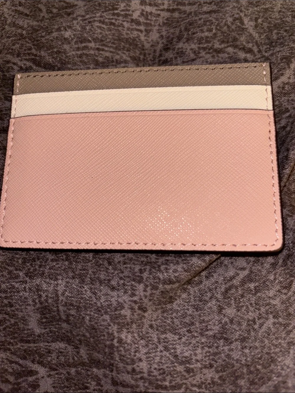 Tory Burch Pink Leather Card Holder with Neutral Trim & Gold Logo